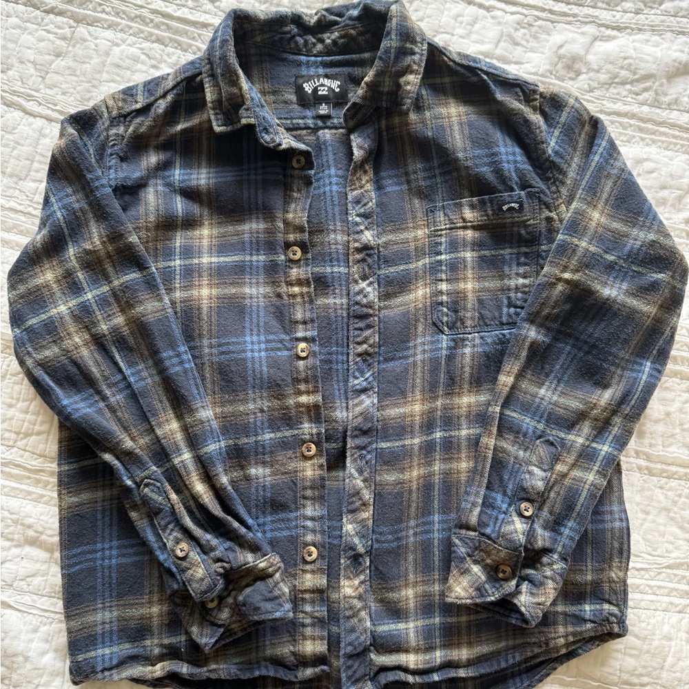 Billabong Kids Navy and Beige Plaid Button-Down Shirt